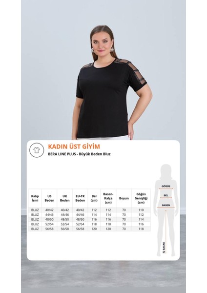Kadın Buyuk Beden Omuza Tül Taş Detaylı Bluz