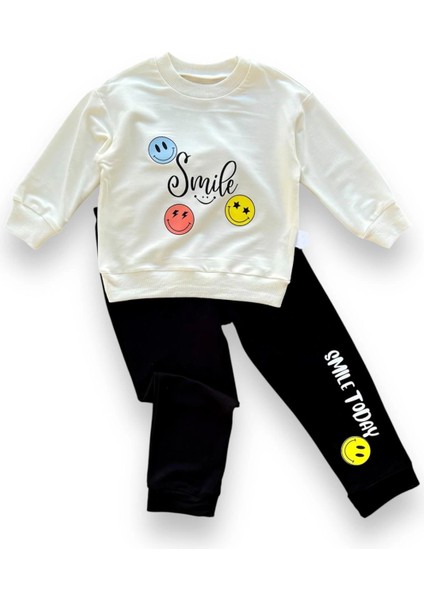 6-9-12-18 Ay Emoje Baskılı Pamuk Penye Kumaş Erkek Bebek Takımı
