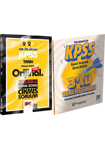 2026 Kpss Lise-Önlisans Tarih Orijinal 2010-2024 Konu Konu Çıkmış Sorular + 3lü Deneme Hediye