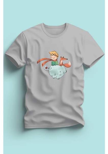 Kaliteli Penye Kız Çocuk Kucuk Prens Petit Prince Baskılı Beyaz Siyah Gri Tshirt 5 6 7 8 9 10 11 12 13 14 Yaş