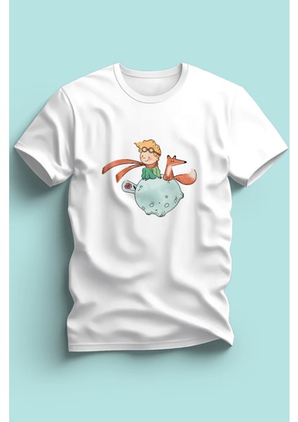 Kaliteli Penye Kız Çocuk Kucuk Prens Petit Prince Baskılı Beyaz Siyah Gri Tshirt 5 6 7 8 9 10 11 12 13 14 Yaş