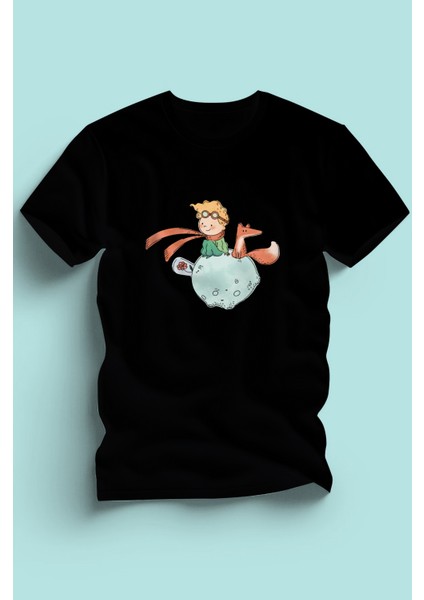 Kaliteli Penye Kız Çocuk Kucuk Prens Petit Prince Baskılı Beyaz Siyah Gri Tshirt 5 6 7 8 9 10 11 12 13 14 Yaş