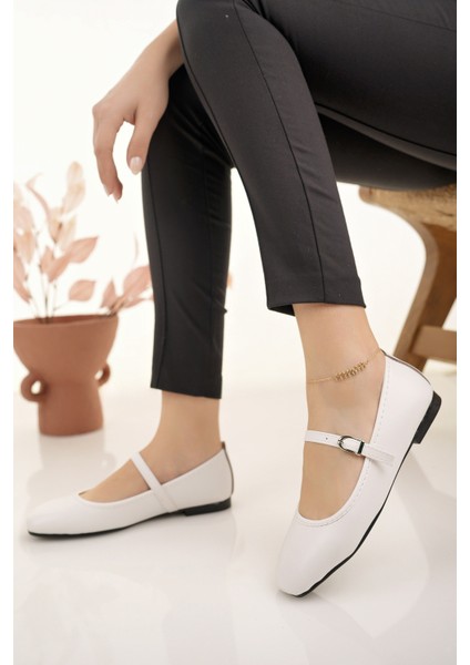 Kadın Babet Beyaz Bantlı Kemerli Hafif Rahat Şık Iş Ofis Günlük Ayakkabı fiyatları