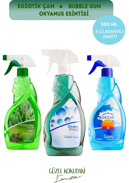 Magnesia Oda/ortam Spreyi (Bubble,okyanus,çam) 500ML Avantajlı 3lü Set