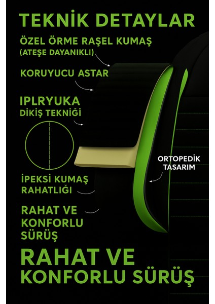 Dacia Dokker Van 2012–2021 Pulse Serisi Raşel Siyah Yeşil Koltuk Kılıfı