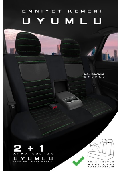 Dacia Dokker Van 2012–2021 Pulse Serisi Raşel Siyah Yeşil Koltuk Kılıfı