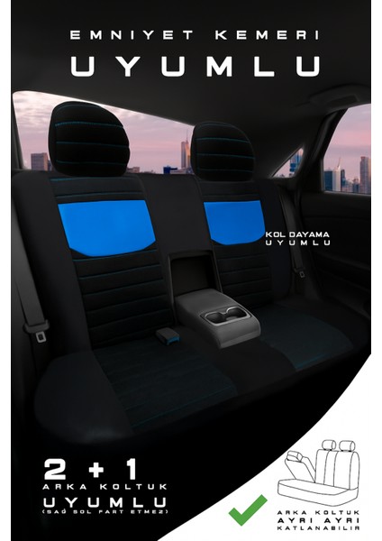 Seat Mii 2011–2021 Pulse Serisi Raşel Siyah Mavi Koltuk Kılıfı