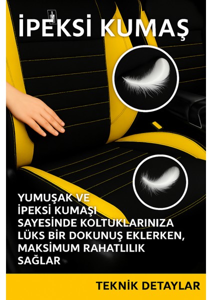 Seat Leon 2013 ve Sonrası Pulse Serisi Raşel Siyah Sarı Koltuk Kılıfı