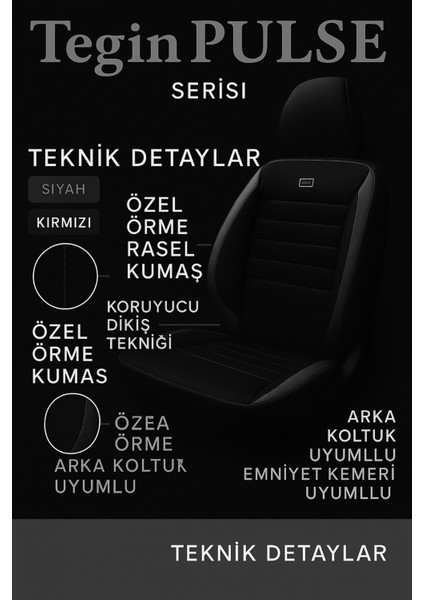 Mini R50 (Ilk Bmw Üretimi 3 Kapı) 2001–2006 Pulse Serisi Raşel Siyah Koltuk Kılıfı