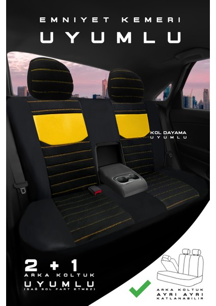 Dacia Dokker 2013-2015 Pulse Serisi Raşel Siyah Sarı Koltuk Kılıfı