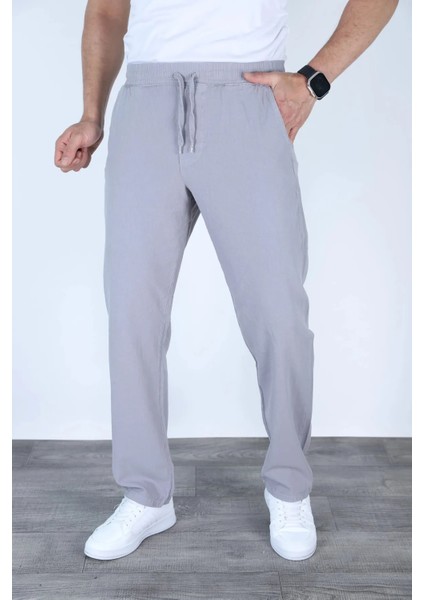 Baggy Keten Pantolon Jogger Gri