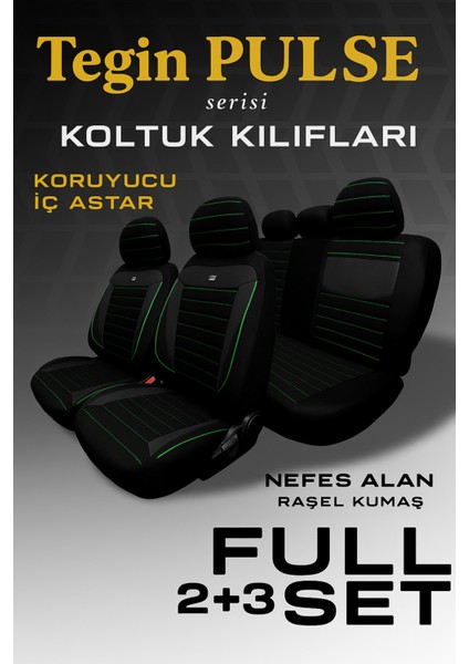 Suzuki Baleno (Ilk Nesil Sedan) 1995–2002 Pulse Serisi Raşel Siyah Yeşil Koltuk Kılıfı