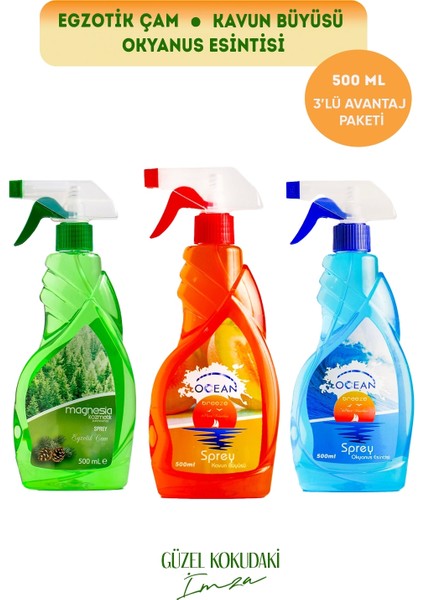 Magnesia Oda/ortam Spreyi (Çam,kavun,okyanus) 500ML Avantajlı 3lü Set