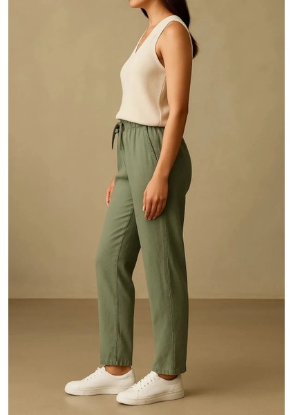 Baggy Keten Kadın Pantolon Çağla Yeşili fiyatları