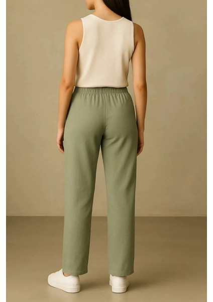 Baggy Keten Kadın Pantolon Çağla Yeşili modelleri