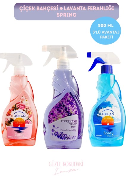 Magnesia Oda/ortam Spreyi (Lavanta,çiçek Bahçesi,okyanus) 500ML Avantajlı 3lü Set