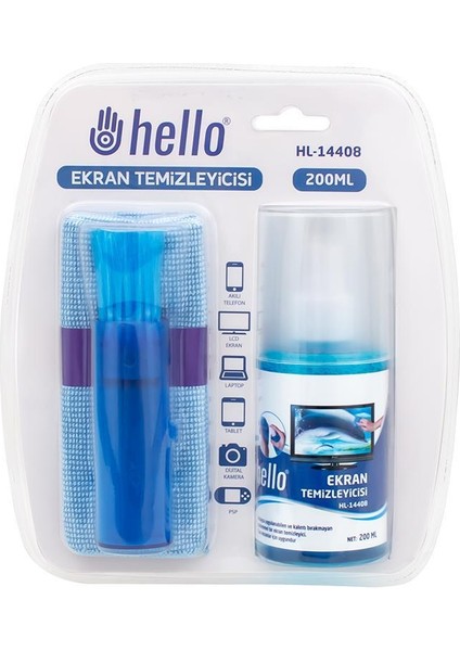 HL-14408 Sprey + Fiber Bez + Fırça 200 Ml. LCD Ekran Temizleme Seti