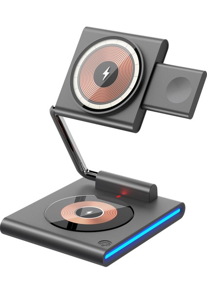 Telefon Kulaklık Saat Şarj Istasyonu Standı ( 15W Şarj + Gece Işığı + Ultra Mıknatıs + Çoklu Sarj )
