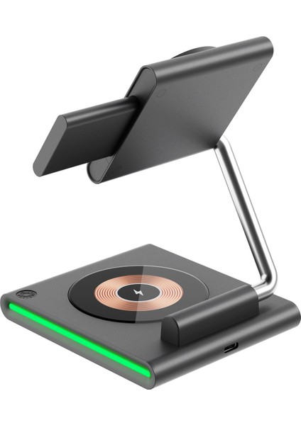 Telefon Kulaklık Saat Şarj Istasyonu Standı ( 15W Şarj + Gece Işığı + Ultra Mıknatıs + Çoklu Sarj )
