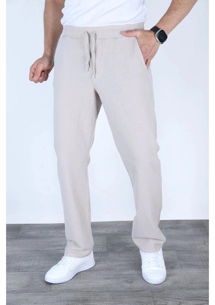 Baggy Keten Pantolon Jogger Taş