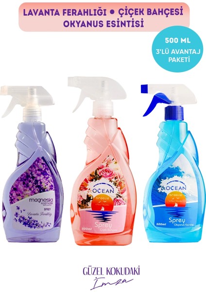 Magnesia Oda/ortam Spreyi (Lavanta,çiçek Bahçesi,okyanus) 500ML Avantajlı 3lü Set