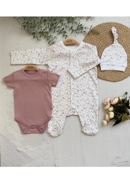 Mürdüm Bebek Tulum, Zıbın Takım Interlok Kumaş , Çıt Çıtlı Uzun Kollu, Şapkalı Seti