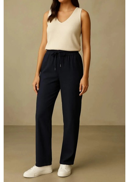 Baggy Keten Kadın Pantolon Lacivert