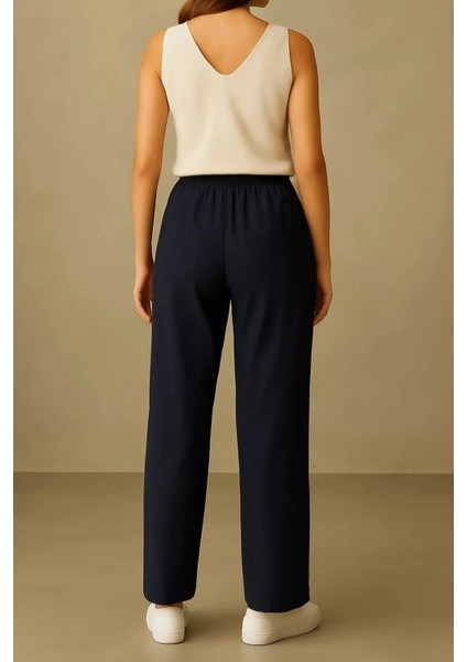 Baggy Keten Kadın Pantolon Lacivert modelleri