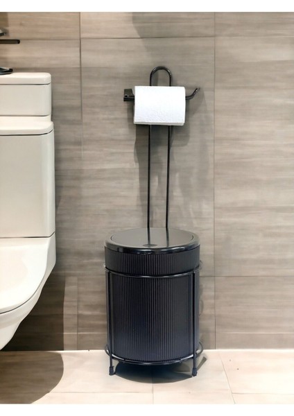 Metal Çöp Kovalı Banyo Wc Kağıtlık - Tuvalet Kağıtlığı Siyah