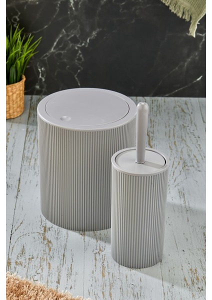 Plastik Line 2 Parça Yuvarlak Banyo Seti - Çöp Kovası Wc Fırçası Set Gri Ahmet Havan / Istoç 10.ada