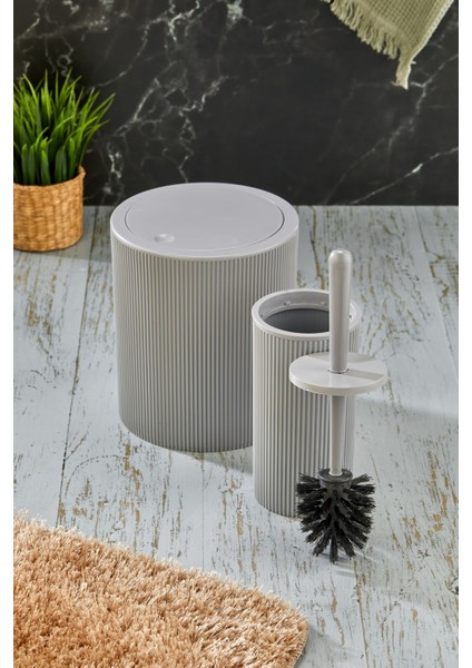 Plastik Line 2 Parça Yuvarlak Banyo Seti - Çöp Kovası Wc Fırçası Set Gri Ahmet Havan / Istoç 10.ada fiyatları