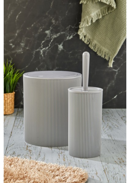 Plastik Line 2 Parça Yuvarlak Banyo Seti - Çöp Kovası Wc Fırçası Set Gri Ahmet Havan / Istoç 10.ada modelleri