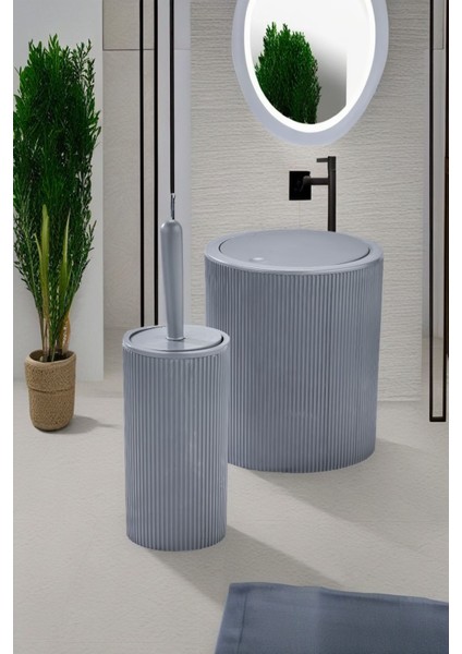 Plastik Line 2 Parça Yuvarlak Banyo Seti - Çöp Kovası Wc Fırçası Set Gri Ahmet Havan / Istoç 10.ada