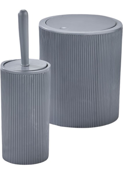 Plastik Line 2 Parça Yuvarlak Banyo Seti - Çöp Kovası Wc Fırçası Set Gri Ahmet Havan / Istoç 10.ada