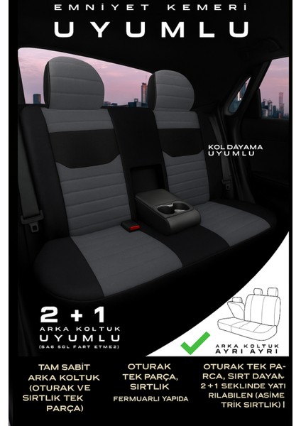 Citroën C3 Picasso 2009–2017 Natura Serisi Raşel Füme Siyah Koltuk Kılıfı