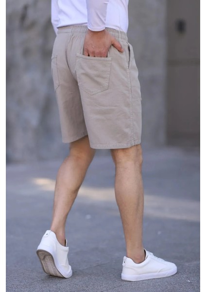 Krem Keten Erkek Şort - Yazlık Baggy Model modelleri