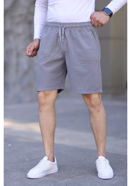 Krem Keten Erkek Şort - Yazlık Baggy Model