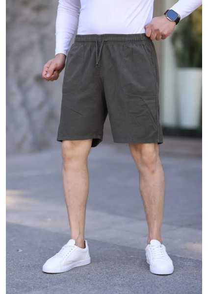 Krem Keten Erkek Şort - Yazlık Baggy Model