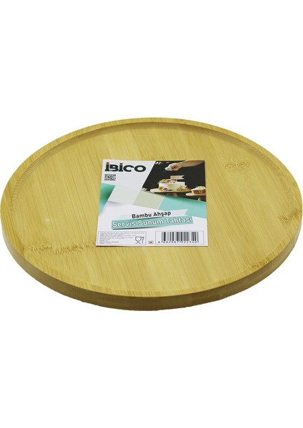 Yuvarlak=24.5cm Ayaklı=4cm Kenarlı Yüzey Ahşap Bambu Sunum Tepsisi - Mini Sofra