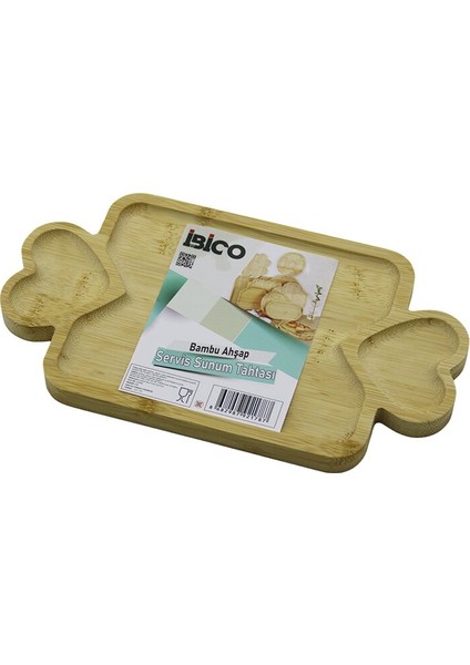 Dikdörtgen 3 Bölmeli=2in1 Kalp Kulp - Bölme + 1 Ahşap Bambu Servis Sunum Tepsi - Tahtası 25 x 14 x 1.4cm