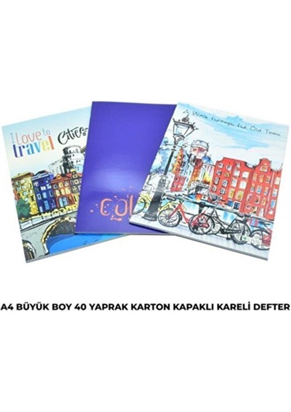 Çınar Defter Dikişli Karton Kapak Kareli 40 Yaprak Haritametod 12 Li Paket