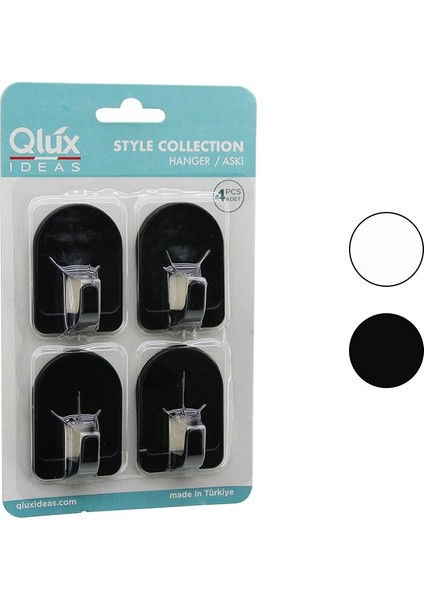 Qlux L-00950 4pcs Dome Askı No-2 Kubbeli - Siyah - Beyaz - Plastik Askı Yapışkanlı Montaj