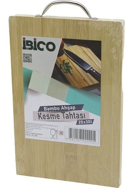 20X30 x 1.7cm Lux Ahşap Bambu Kesim Panosu - Kesme Tahtası Metal Kulplu