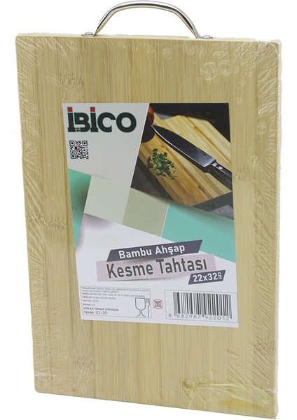 22X32 x 1.7cm Lux Ahşap Bambu Kesim Panosu - Kesme Tahtası Metal Kulplu