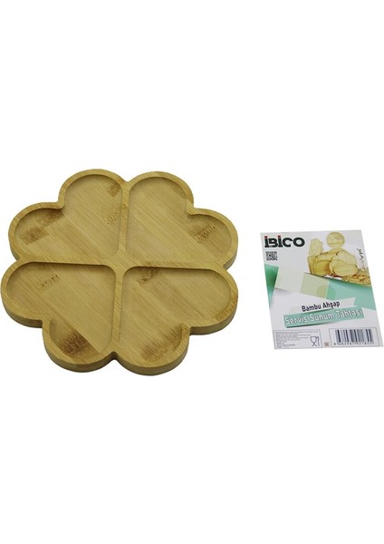 Yuvarlak 4 Kalp Bölmeli Ahşap Bambu Servis Sunum Tepsi - Tahtası 21 x 1.4cm