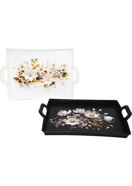 Erciyes Çiçek Desen Plastik Dikdörtgen Tepsi 40X31CM