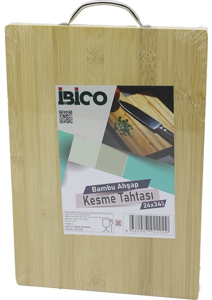 24X34 x 1.7cm Lux Ahşap Bambu Kesim Panosu - Kesme Tahtası Metal Kulplu