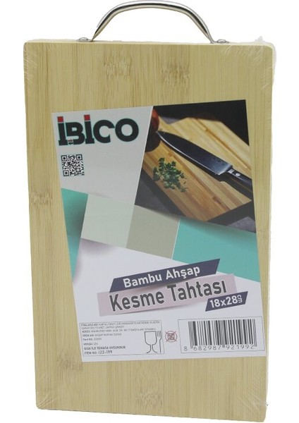 18X28 x 1.7cm Lux Ahşap Bambu Kesim Panosu - Kesme Tahtası Metal Kulplu