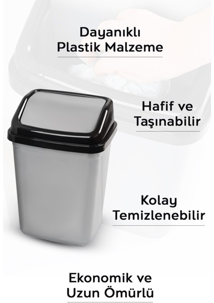 Kapaklı Plastik Çöp Kovası - Ev Ofis Banyo Mutfak Çöp Kovası Gri 10 Litre modelleri