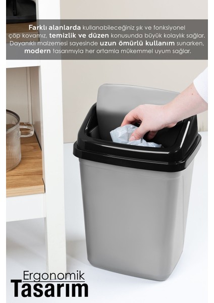 Kapaklı Plastik Çöp Kovası - Ev Ofis Banyo Mutfak Çöp Kovası Gri 10 Litre fırsatları